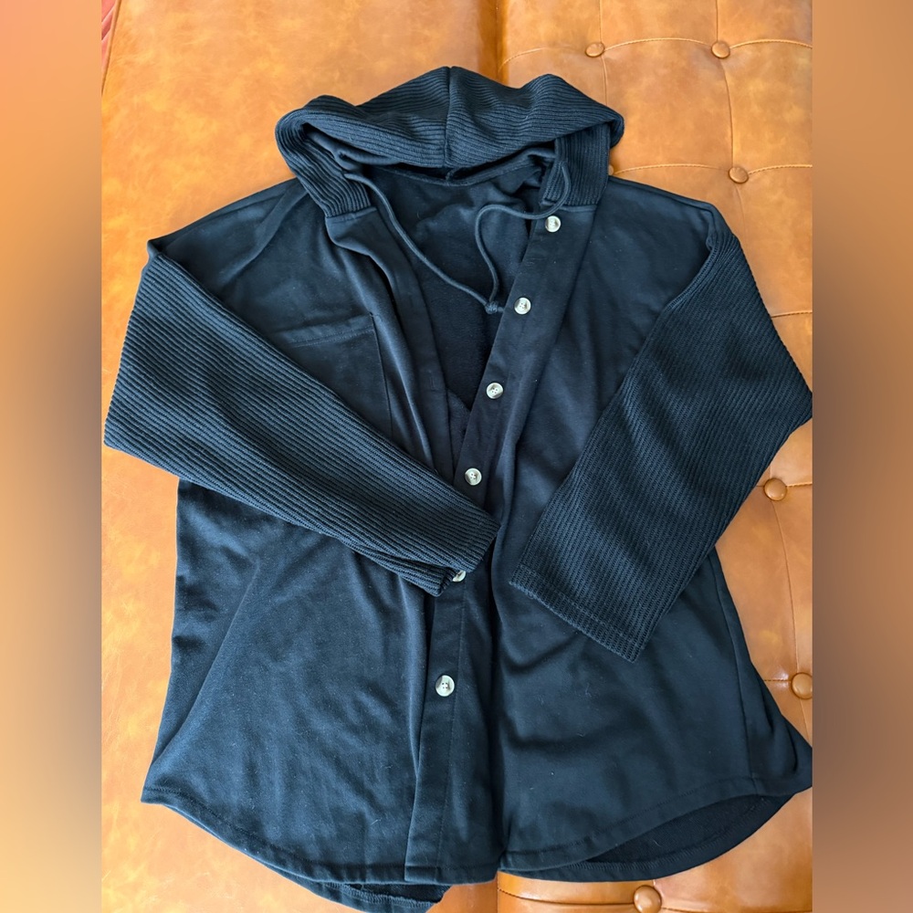 Amazon Black Hooded Button-Front Jacket